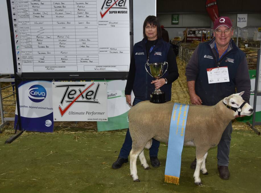 Karen and Bill Agnew, Willaren, SA, with the Supreme Champion Texel.