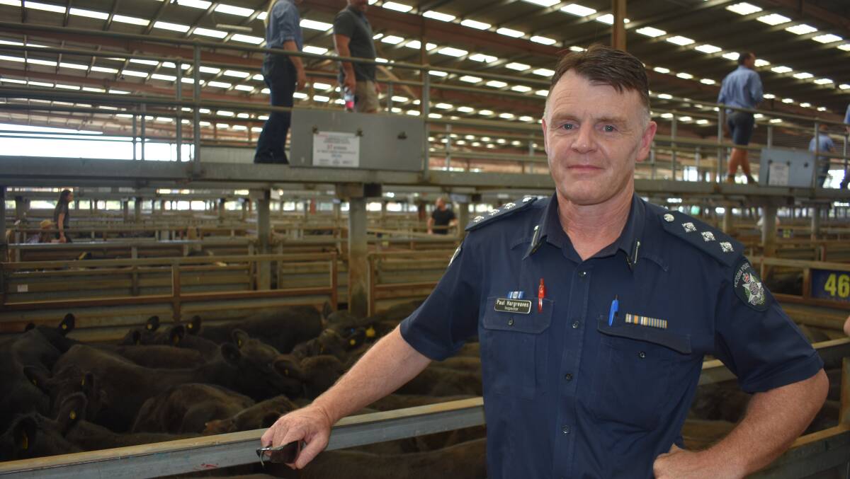 The head of the Farm Crime Co-ordination Unit Inspector Paul Hargreaves, has been on a road trip, visiting a number of the state's weaner sales, Picture by Andrew Miller.
