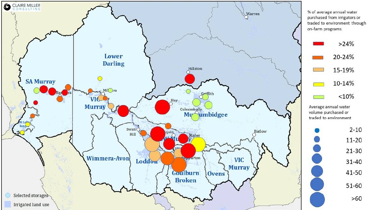 BUYBACK EFFECT: A map, showing the areas affected most by buybacks under the Murray Darling Basin Plan.