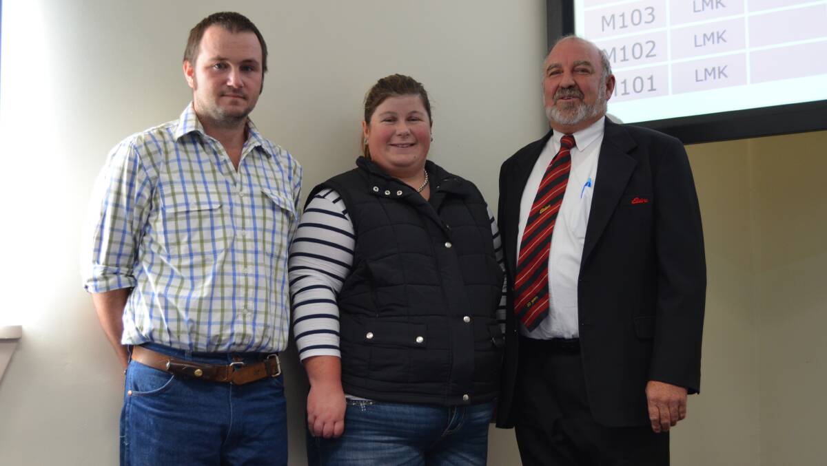 In April, Alfred Hackett, and Amy Rogers, Gelantipy, were presented a $7000 cheque   from The Michael Manion Wool Industry Foundation. They are with Elder's Mal Nicholls. 