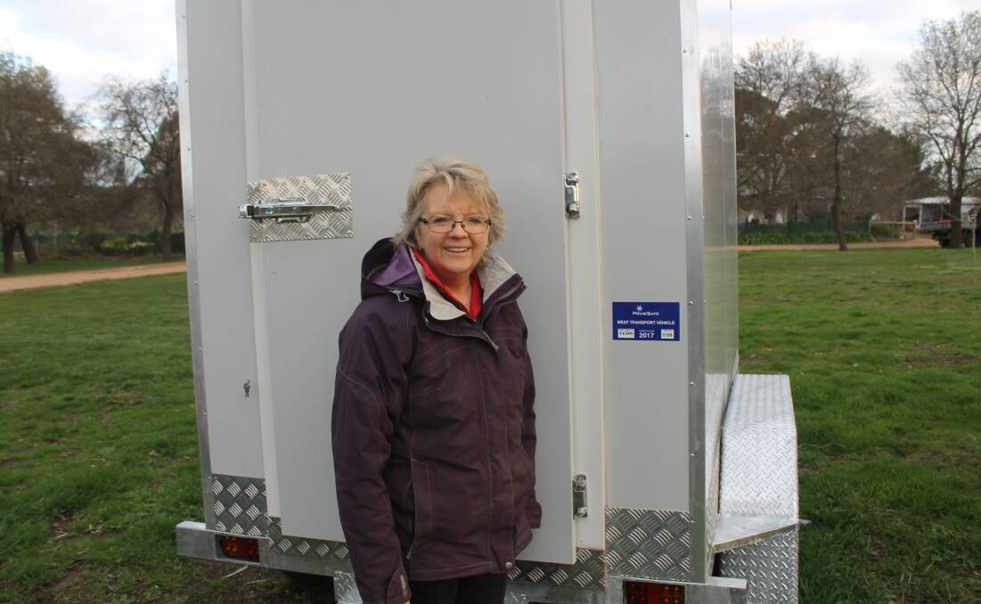 FOOD STORAGE:  Glen Greenock's Marcia Lazarus with the food transport trailer PrimeSafe said could not be used for meat storage. Picture: Andrew Miller.