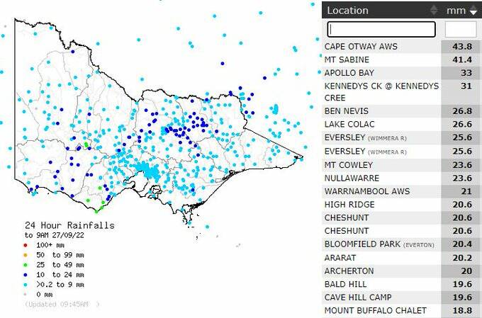 Where the rain fell - Picture by Bureau of Meteorology.