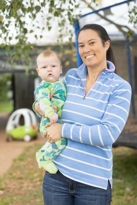 Amy Cosby with Noah, seven-months, run Ballagh Cosby farm, at Leongatha south. Picture supplied by Dairy Australia.