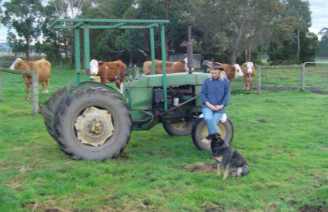 FLOOD FEARS: Ten Rose Simmental co-principal Sharon Jordan on the property, with her grandfather's 50 year old John Deere tractor. The Jordan's are increasingly concerned about run-off, flooding their property.