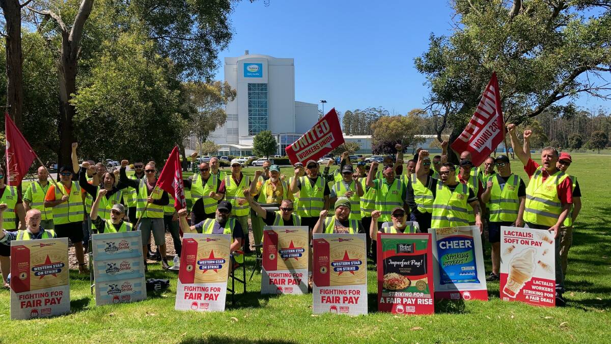 Striking workers at Fonterra's Darnum factory. Picture supplied