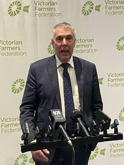 Peter Walsh has told the Victorian Farmers Federation a future coalition government would set up the VicSoil research centre, if elected in November. Picture by Andrew Miller 