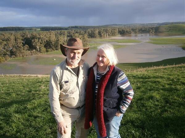 LAST FLOODS: In 2012, Ripplebrook beef farmers Joe Seawright and Christine Johnson recieved 102 millimetres of rain across two days. The resulting water spilled over from the Lang Lang river onto the flats behind, where two billabongs are also located. 