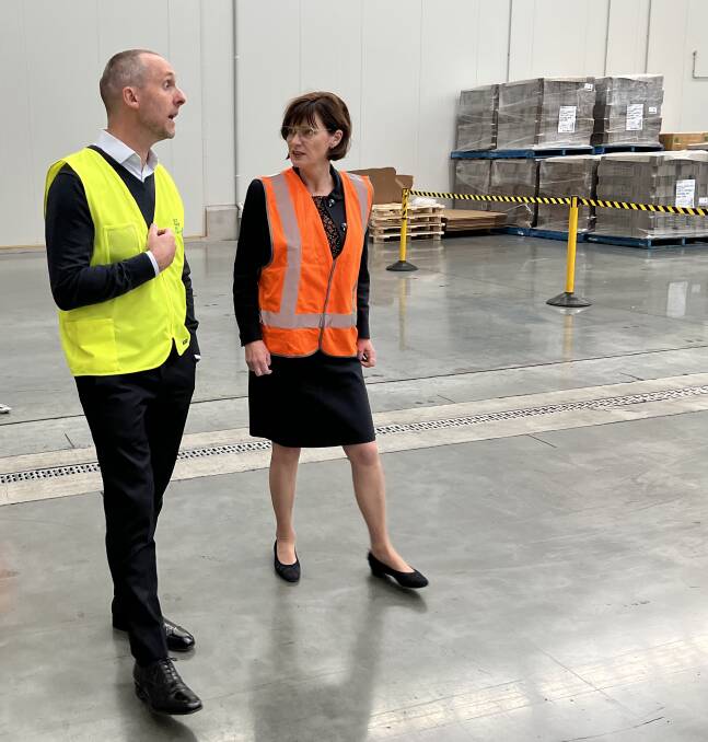 NEW FUNDING: Purearth Foods Chair Lachlan Armstrong and Agriculture Minister Mary-Anne Thomas tour the Truganina factor.