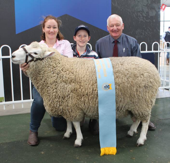 SUPREME RAM: Marty, Trudy and Mal Boyer, from Mount Monmot, with the Champion Perendale ram, which went on to take out the Supreme Champion ribbon.