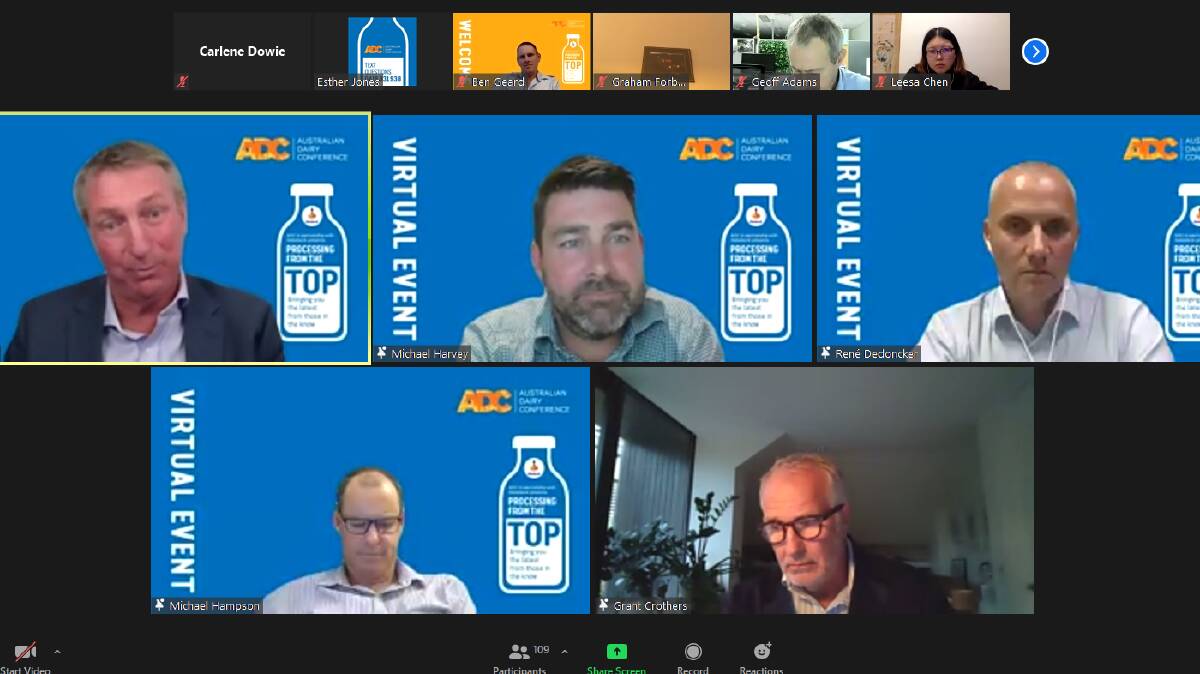 PROCESSOR PANEL: The Australian Dairy Conference processor panel webinar featured (top row) Barry Irvin, Michael Harvey, René Dedoncker, (bottom row) Michael Hampson and Grant Crothers.
