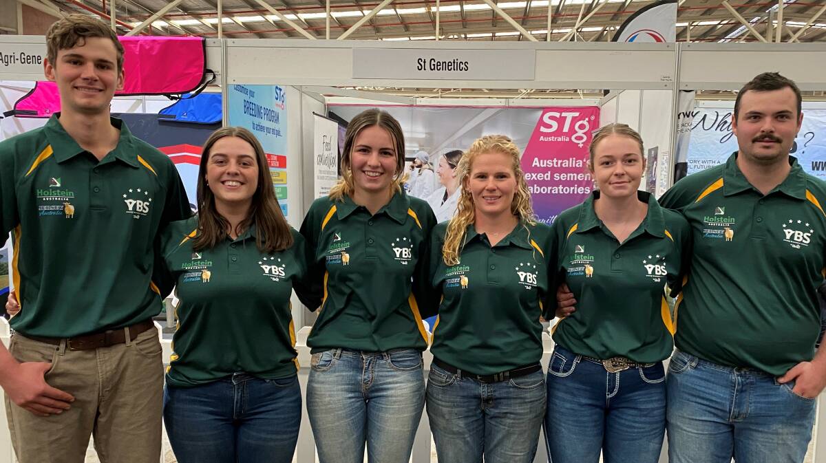The team selected to represent Australia at the Young Breeders School in Belgium: Angus Fraser, Kyella McKenna, Rebekah Love, leader Kelly Bleijendaal, Jess Eagles and Kieran Coburn. Picture supplied