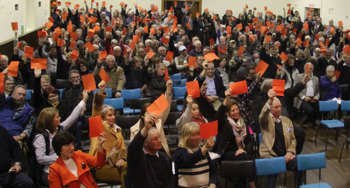 NO: Those at the Mortlake meeting vote overwhelmingly against the proposed Mount Fyans Wind Farm.