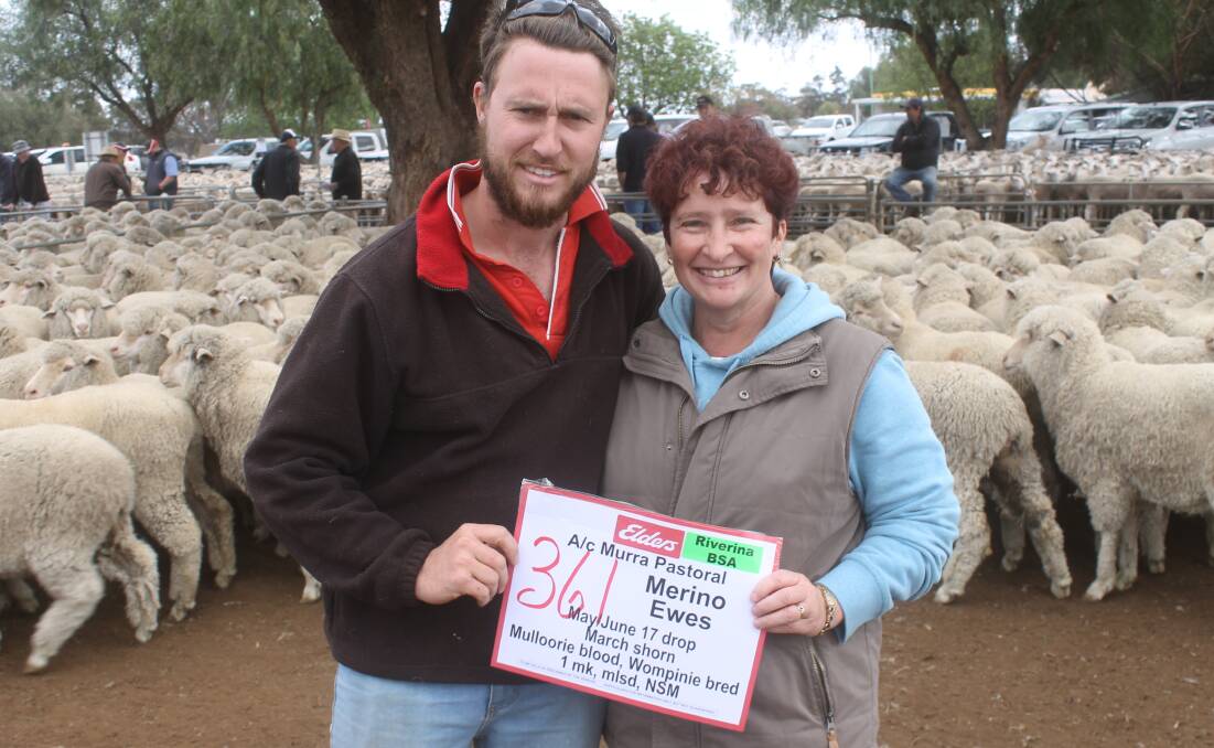 Loyal supporters: Brad Price and mother Melinda Price, of Elaine, were repeat buyers at Wycheproof sheep and lamb sale on Friday. 