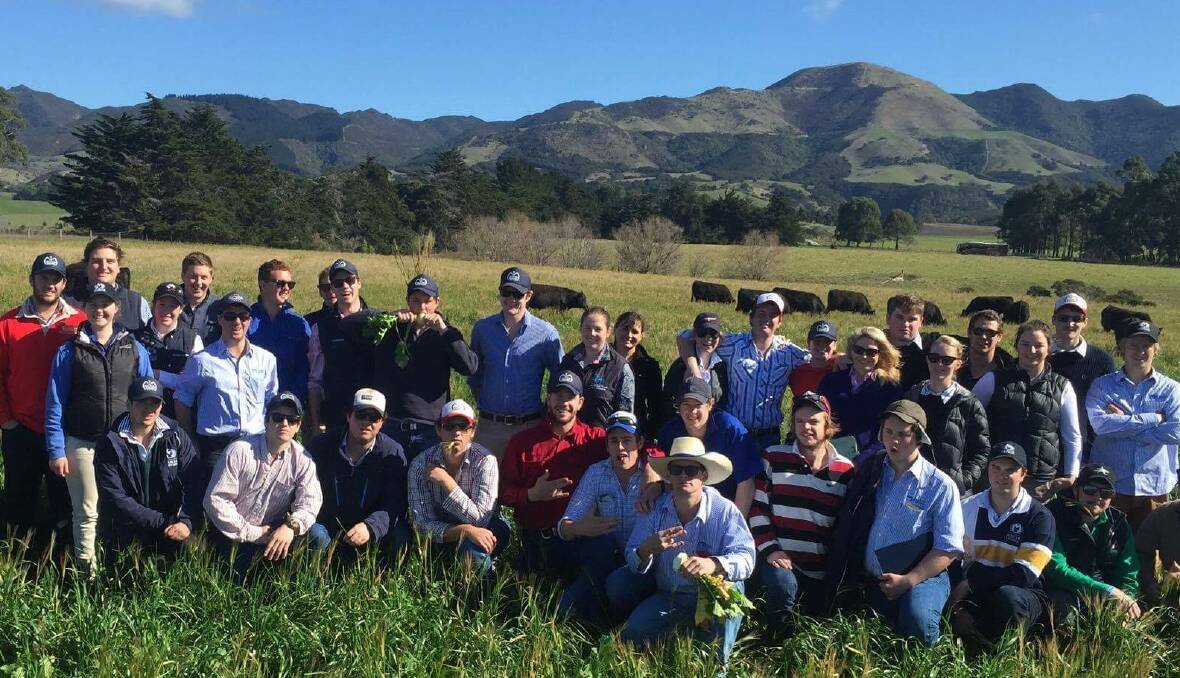 Marcus Oldham first year farm management students during a recent tour of New Zealand. 