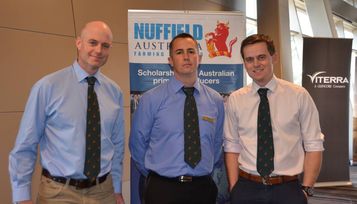 SCHOLARS: Tasmanian 2017 Nuffield scholars (from left) Matthew Gunningham, from Mawbanna, Duncan Macdonald, from Yolla and Robert Arvier, from Penguin. 