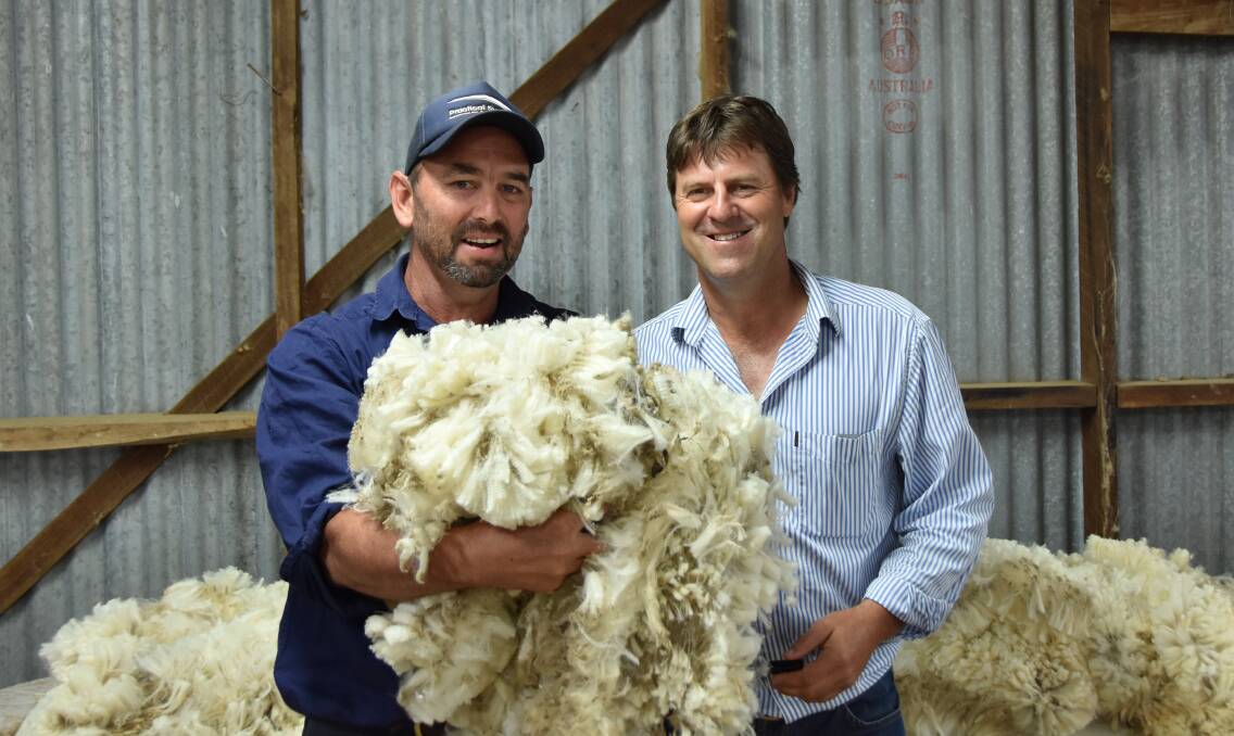 Lambs Alive champion Lyndon Kubeil (right), pictured with Chris Hinks, will host the first Climate Smart Farming workshop in Violet Town next week. 