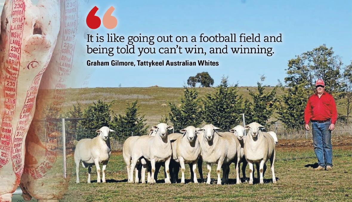 Tatykeel Australian Whites' Graham Gilmore selected lambs for the Woolworths Lambition menu, which dressed at 56pc and averaged 22.45kg carcase weight.