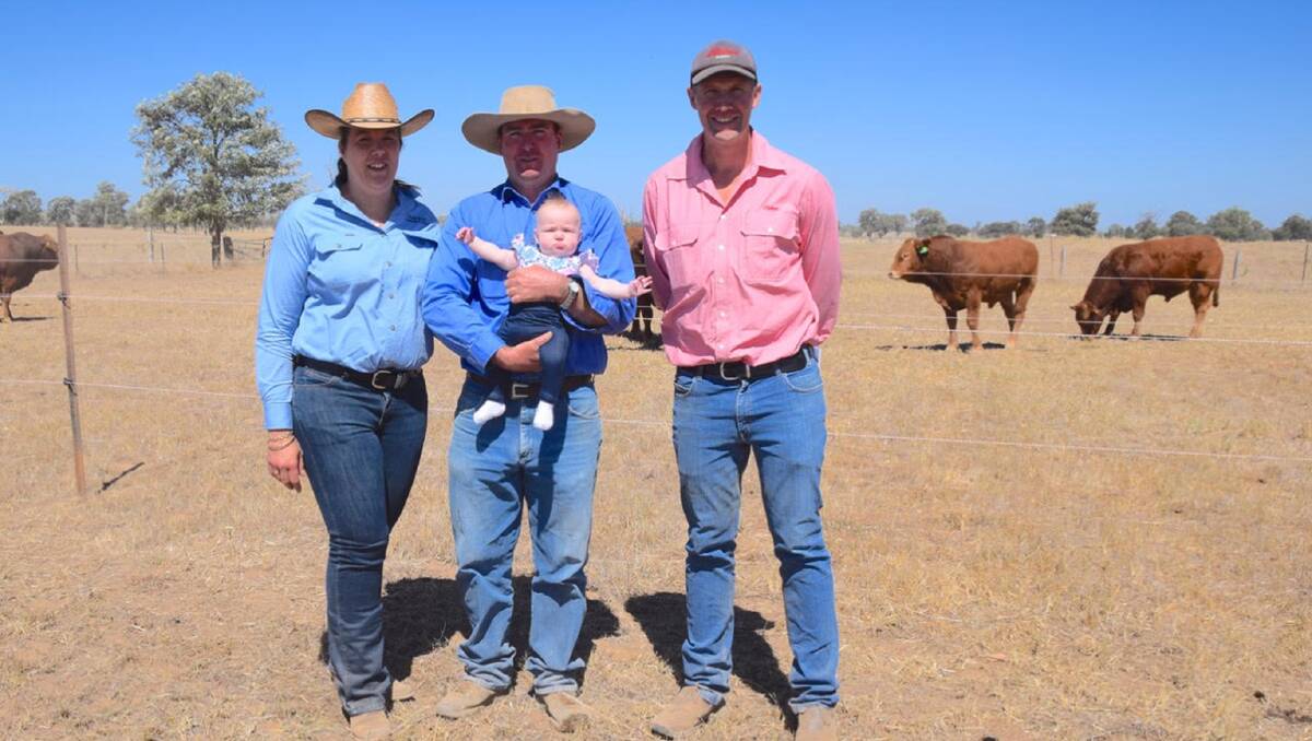 Top move: Chateau will hold its fifth on property bull sales this year. Pictured Jenna, Andrew and Alana McIntyre, with Matt Tinkler, Elders Albury.