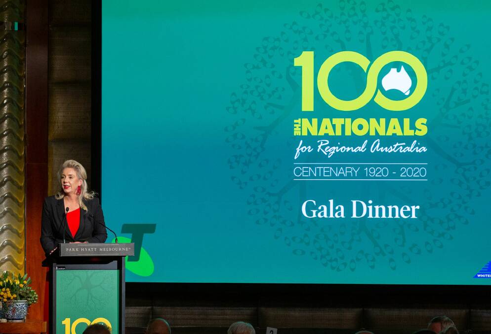 Victorian Senator Bridget McKenzie speaking at the 100 Year Gala Dinner in March. 