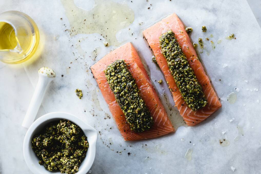 Cook this mouth-watering dish at home - baked Huon Salmon with pistachio crust. Photos supplied by Huon Aquaculture.