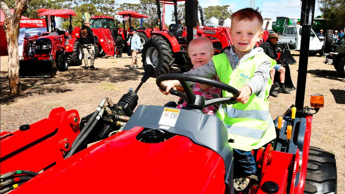 Isabella Ball, 1, and Brody Ball, 4, Pimpinio, at the Wimmera Machinery Field Days in 2019. File picture. 
