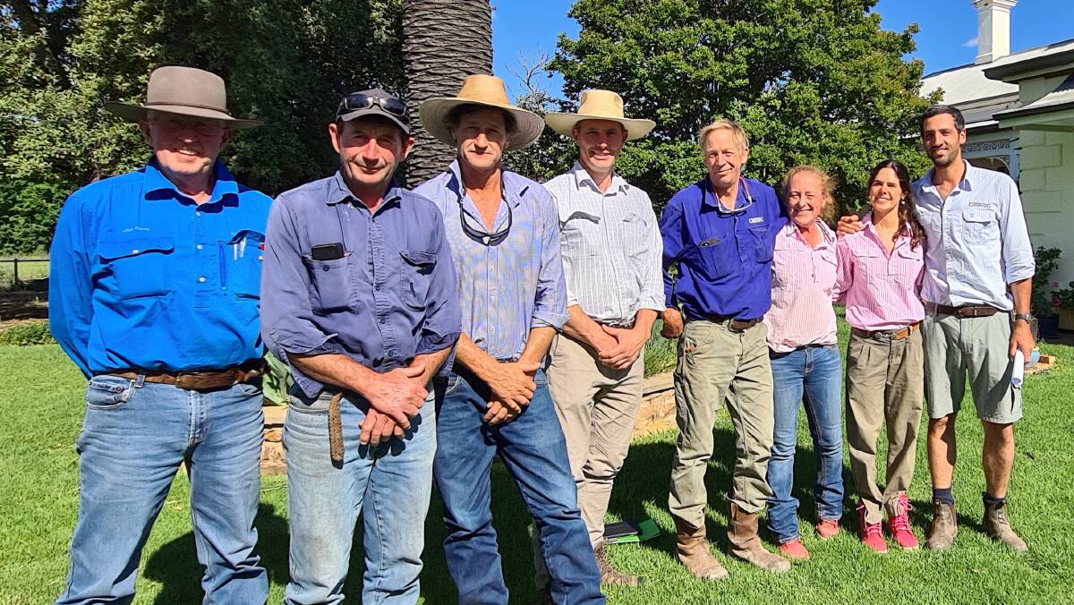 BREED STUDY: ADBA sire evaluation sub committee members Allan Casey, Don Mills and John Nadin, site manager Jim Meckiff, Coonong Station owners Tom and Sophie Holt and Coonong staff Miguel Moniz and Maria Nikorloric.