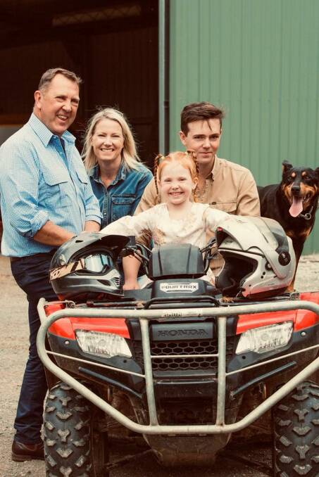 FAMILY: Gavin Pearce, his fiancé Megan, and children Isla and Hamish, with Trek. 