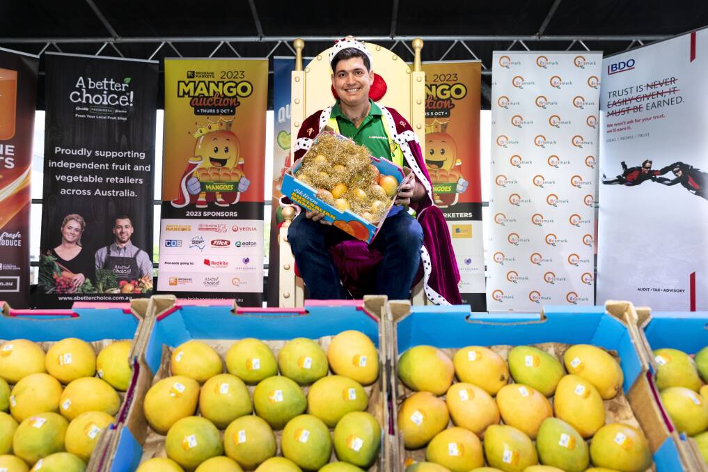 The 2023 Mango King, Domenico Casagrande, Megafresh, Carina and Chandler, Qld with his $40,000 tray of mangoes. Picture supplied