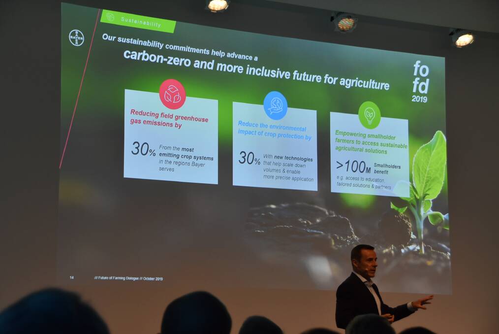 TARGET: Bayer Crop Science division president, Liam Condon, delivers information on the company's sustainability goals. 