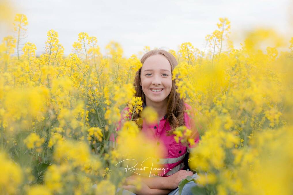 CROP: Natimuk's Cassie Hately, 14, has sown and sprayed her first crop of canola on her family's 3000-acre farm, which was, unfortunately, frost affected. Picture: Wendy Ellis, Rural Image Photography