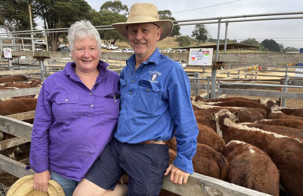 Genevieve and Geoff Lambert, Paschendale, sold 92 Hereford steers, March and April 2022-drop.