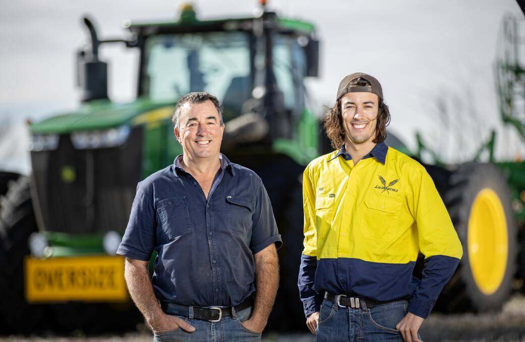 BIG SAVINGS: Paul and Nicholas Lush have seen input savings of up to 10 per cent in demonstrations of the C650 tow-behind on their farms near Barabba, South Australia.
