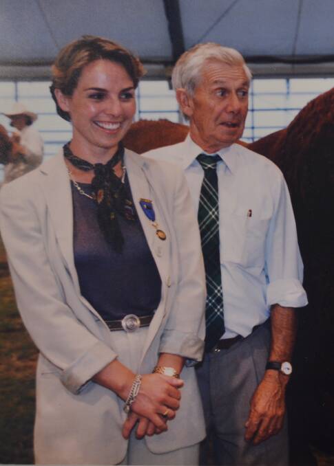HER FATHER'S DAUGHTER: Bruce Steel with his daughter, Erica Halliday, at the 1998  Sydney Show. Erica has now judged cattle at royal shows across the country. 