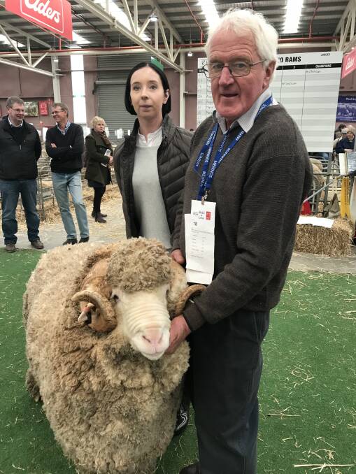 The champion ultrafine August shorn ram was shown by Rock-Bank stud, Victoria Valley, Vic. 