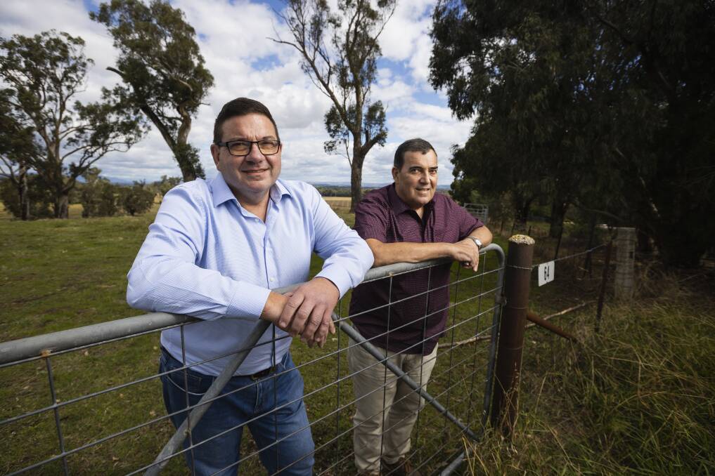 Brothers John and Peter Bell are selling a block of land at Table Top that has been in their family for almost 170 years. The property was originally purchased by their great-great-grandfather James Bell in 1856. Picture by Ash Smith