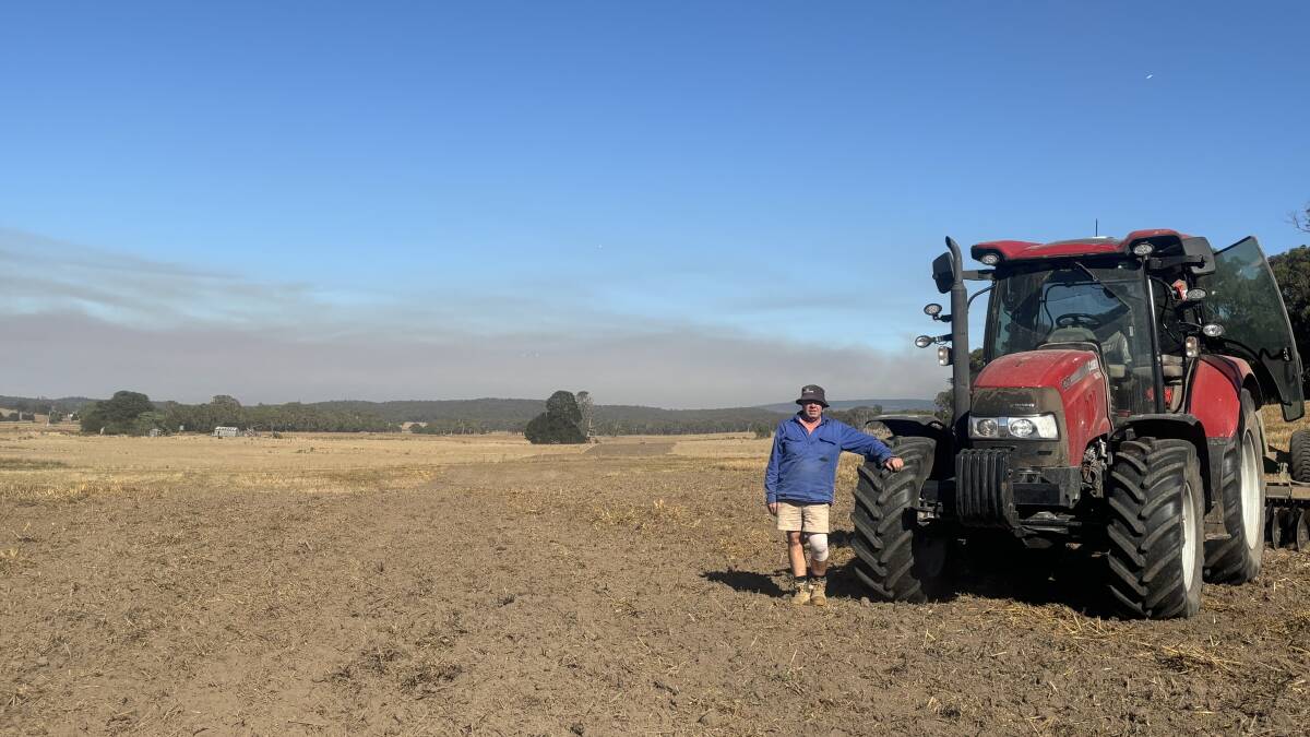 Chute farmer Ash McErvale is racing against the clock to plough mineral earth lines on his property ahead of elevated fire danger in Victoria. Picture supplied