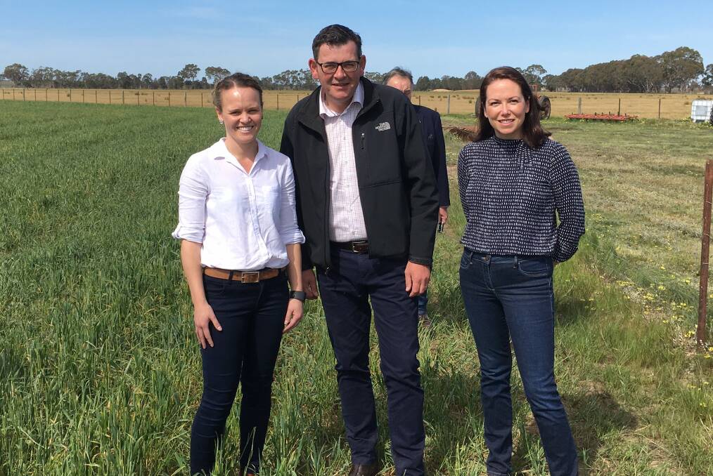 DROUGHT DISCUSSION: East Gippsland Shire mayor Natalie O'Connell, Premier Daniel Andrews and Agriculture Minister Jaclyn Symes visited Bairnsdale earlier this month.