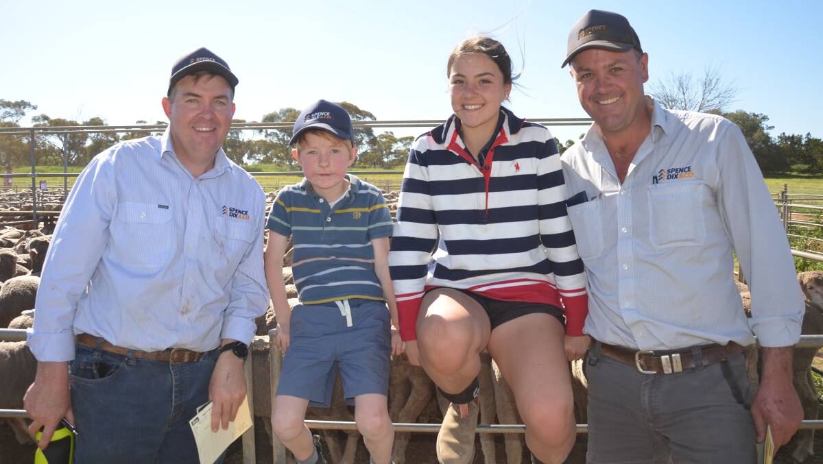 DAY OUT: Spence Dix and Co's Mark O'Leary (left) and Daniel Doecke (right), with Mr Doecke's chidlren Flynn, 7, and Izzy, 13, at Murray Bridge, SA.