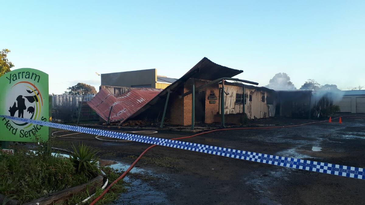 BLAZE: A fire has destroyed Yarram Herd Services overnight. Photo: CFA.