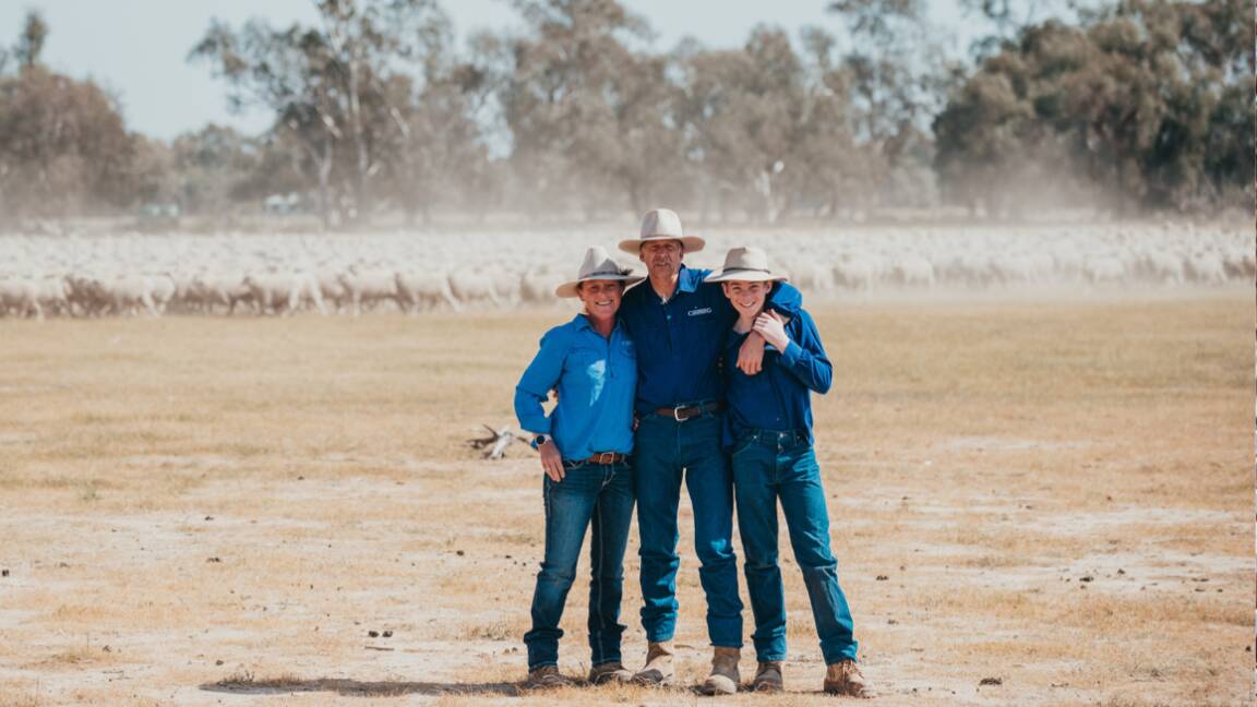 HELPING ANIMALS AND THE LAND: Sophie and Tom Holt, Coonong Station, Urana, NSW, with son Thomas, run a large woolgrowing operation.
