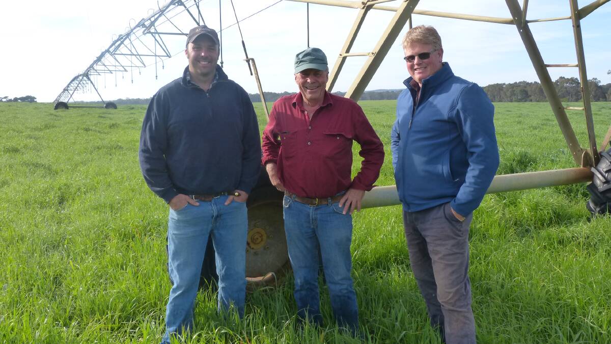 FARMING FUTURE: Beef producers Angus Zilm and Richard Crooke and dairy farmer Frankie Mills called for the release of water from Blue Rock Lake to boost productivity along the the Latrobe River system in October, 2019.