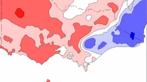 LOW RAINFALL: Most of Victoria received below-average rainfall except for drought-affected east Gippsland (marked blue) which was above the July average