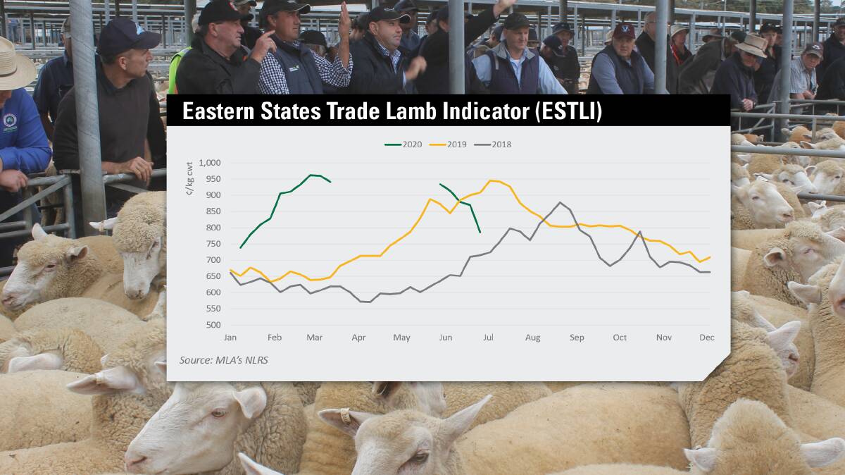 DROP IN DEMAND: The green line highlights how trade lamb prices have eased during COVID-19.