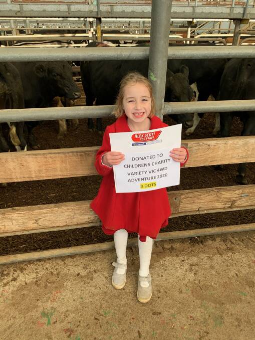 FOR A CAUSE: Jane Goodwin, 6, with her great-aunt Carlene Farmer's charity bullock which was sold at Leongatha last week.