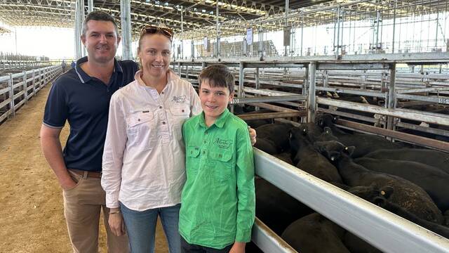 Ben, Alicia and Timmy, 12, Boyd, Alambee, Naringal, sold a pen of Angus weaner steers, 405kg, for 350c/kg or $1418.