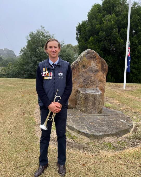 ANZAC SPIRIT: Marcus Oldham college student Lockie Gardner, Geelong, played The Last Post on his trumpet at six commemorative services on Monday.