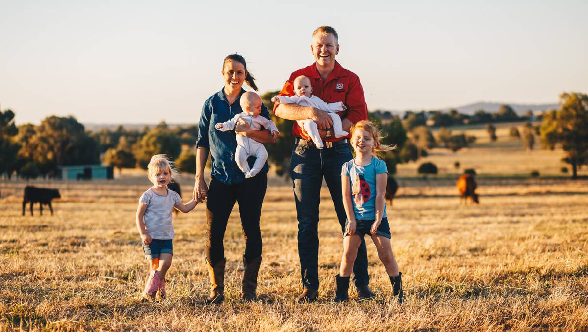 FUTURE IN FARMING: Tim and Tegan Hicks, Albury, NSW, with children Belle, George, Thea and Rosie are helping aspiring farmers on the land. Photo by Capture By Karen.