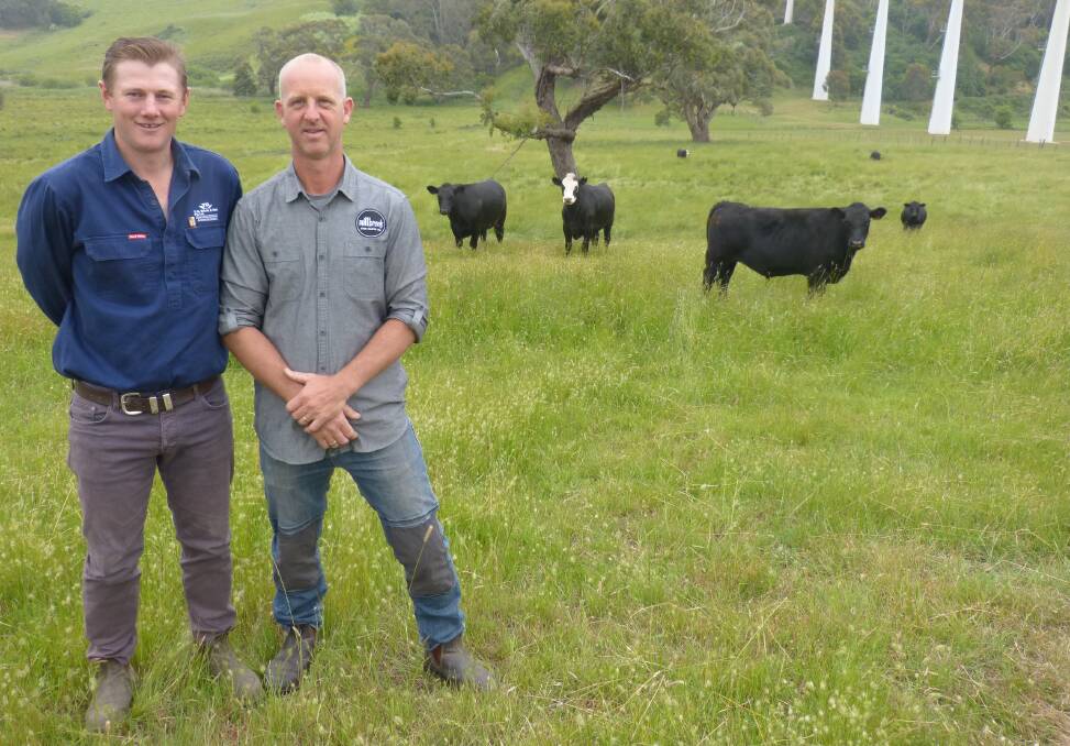 CENTRAL VICTORIA: TB White & Sons livestock agent Xavier Bourke and and Millbrook Free Range owner David Trigg.