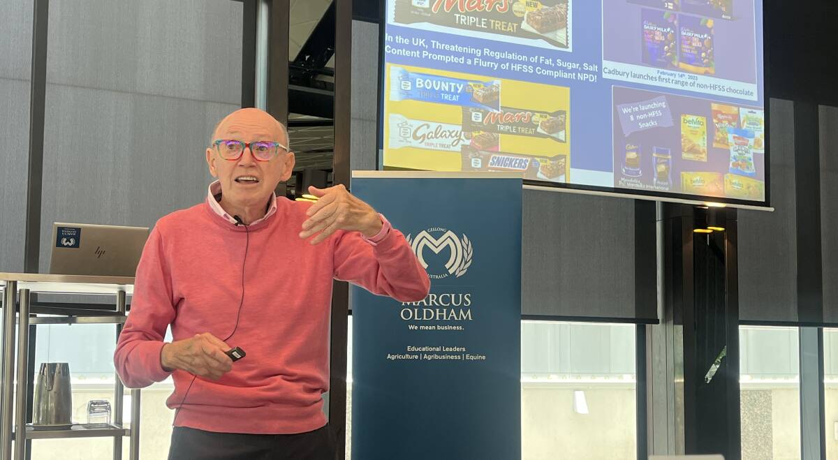Imperial College London Emeritus Professor of Food Marketing David Hughes spoke at an event in Melbourne about the future of the globe's food security. Picture by Bryce Eishold