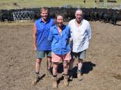 Black Mountain Station manager owners Chris and Helen Nixon, Orbost, and manager Dick Rogers, Wulgulmerang, with their 2023 steers. Picture by Bryce Eishold